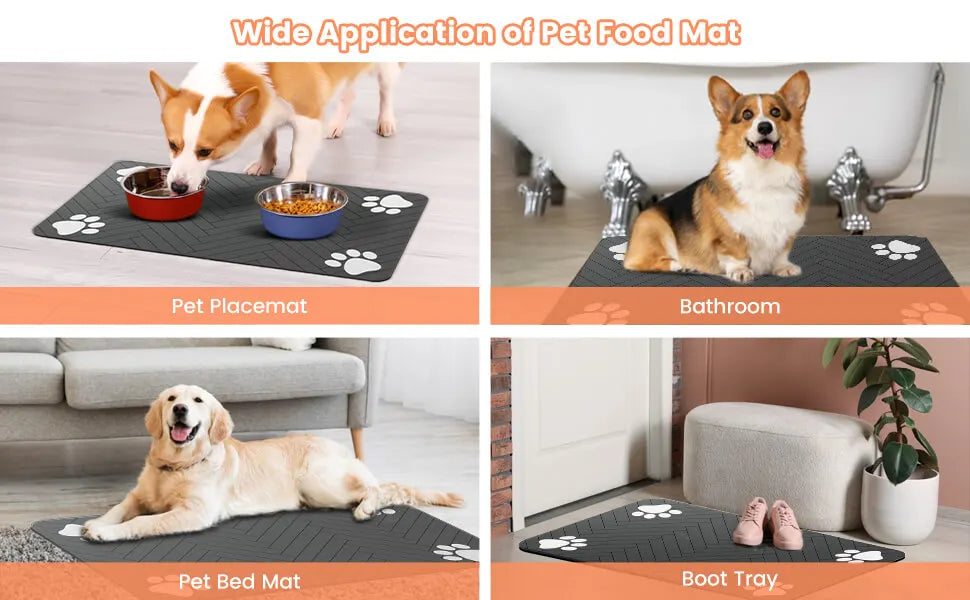 Pet Feeding Mat-Absorbent Pet Placemat for Food and Water Bowl