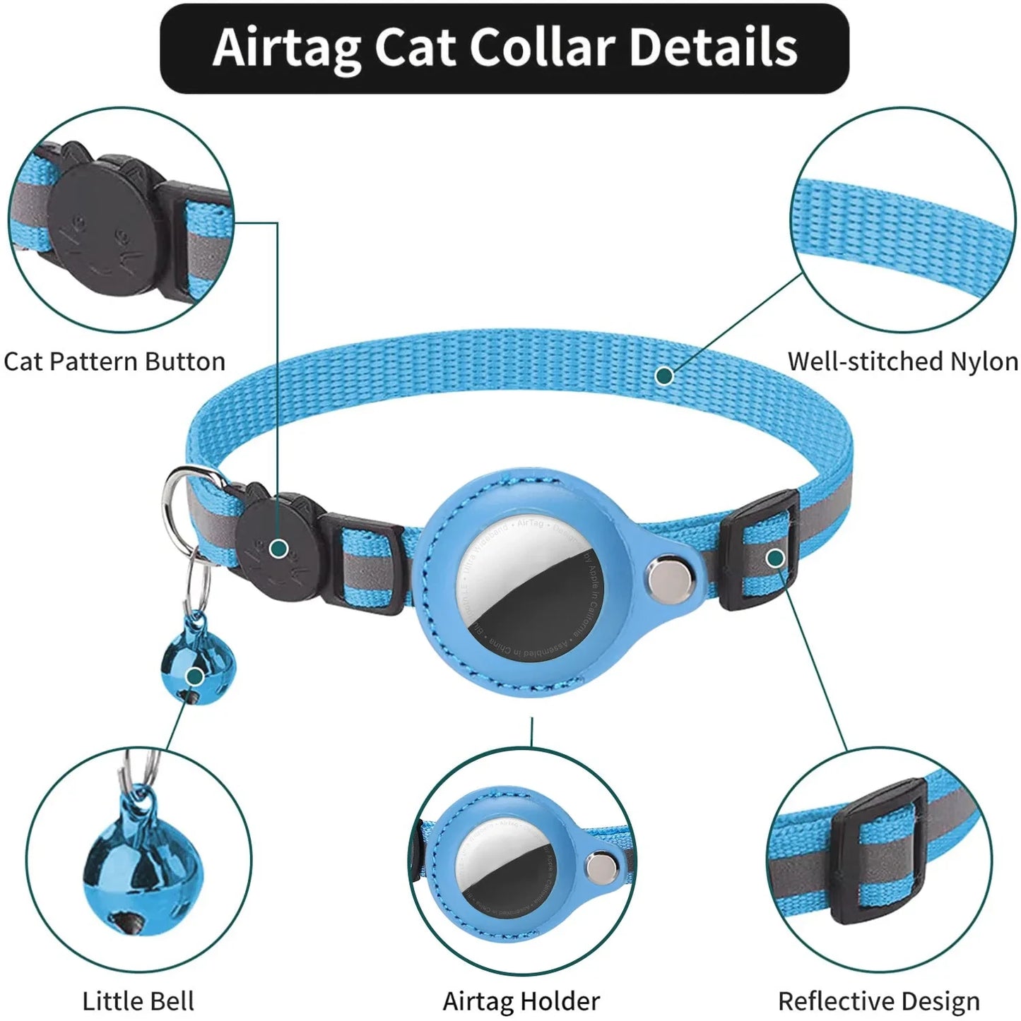 Cat AirTag Holder Collar Breakaway Reflective Strips