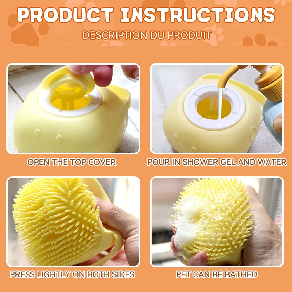 Dog Bathing Brush Pet Massage Brush Shampoo Dispenser Soft Silicone