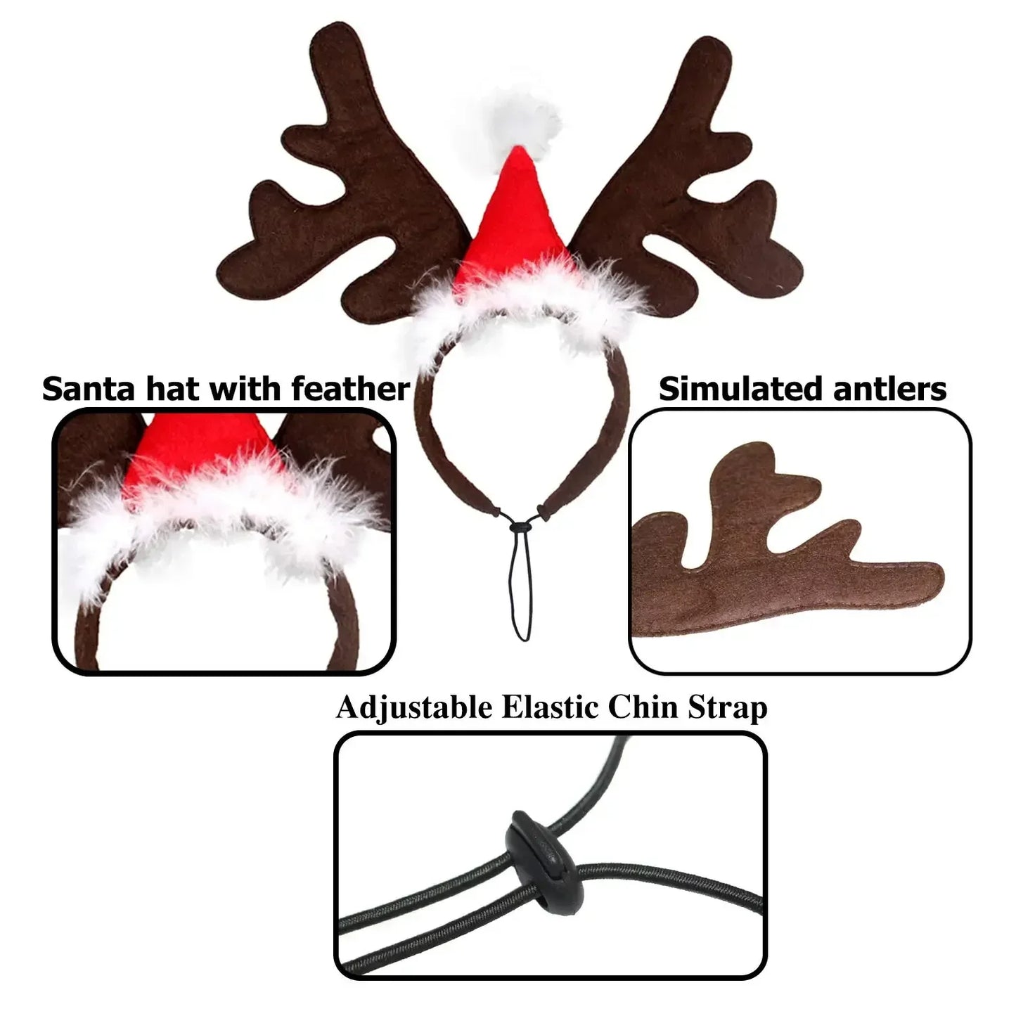 Christmas Dog Supplies Elk Reindeer Antlers Headband Santa Hat Pet Christmas