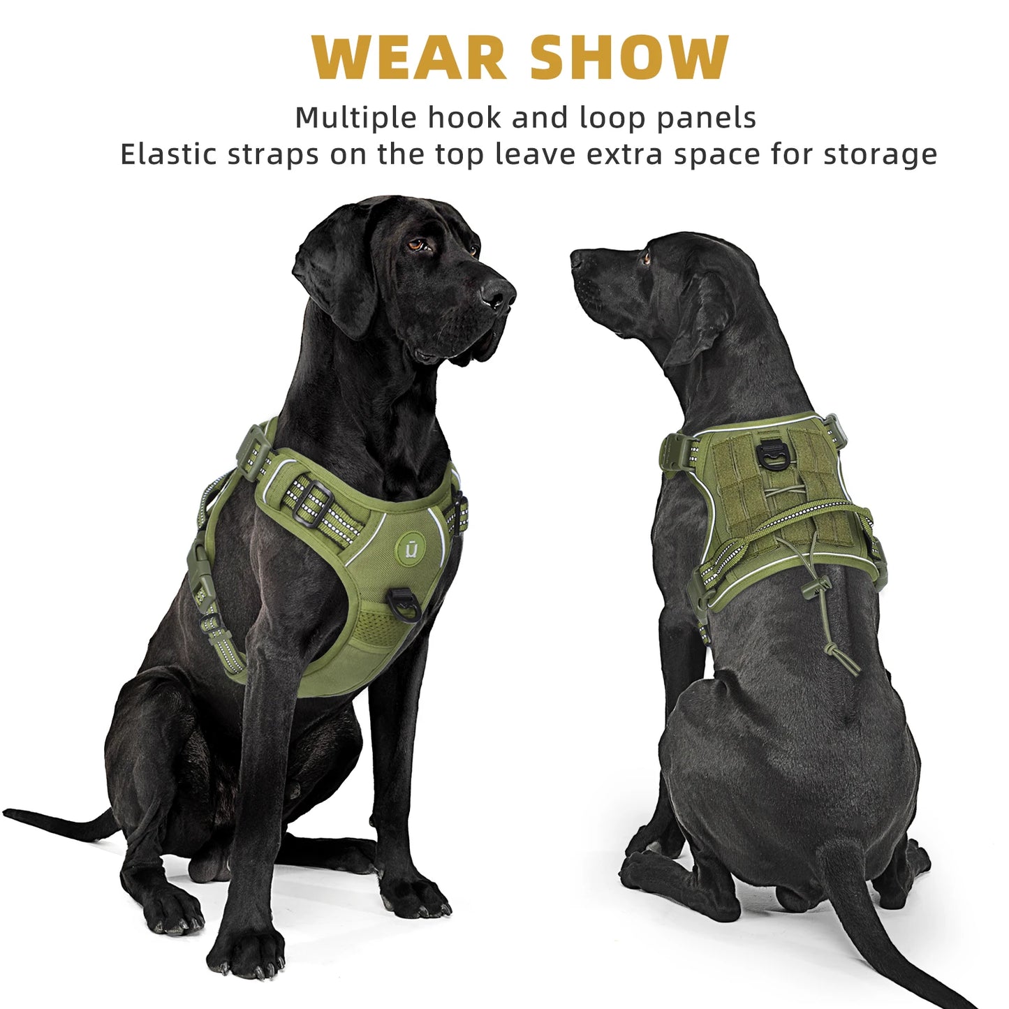 Tactical Dog Harness, No Pull Dog Harness, Adjustable Breathable MOLLE Dog Vest Harness for Medium Large Dog Reflective Military