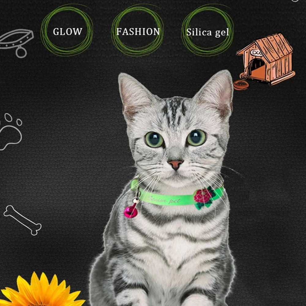 Luminous Cat Necklace Glowing Small Dog Cat Collar Anti-Loss Fluorescent Silicone