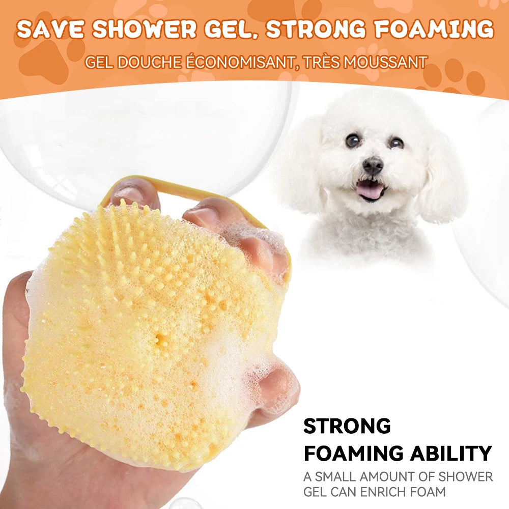 Dog Bathing Brush Pet Massage Brush Shampoo Dispenser Soft Silicone