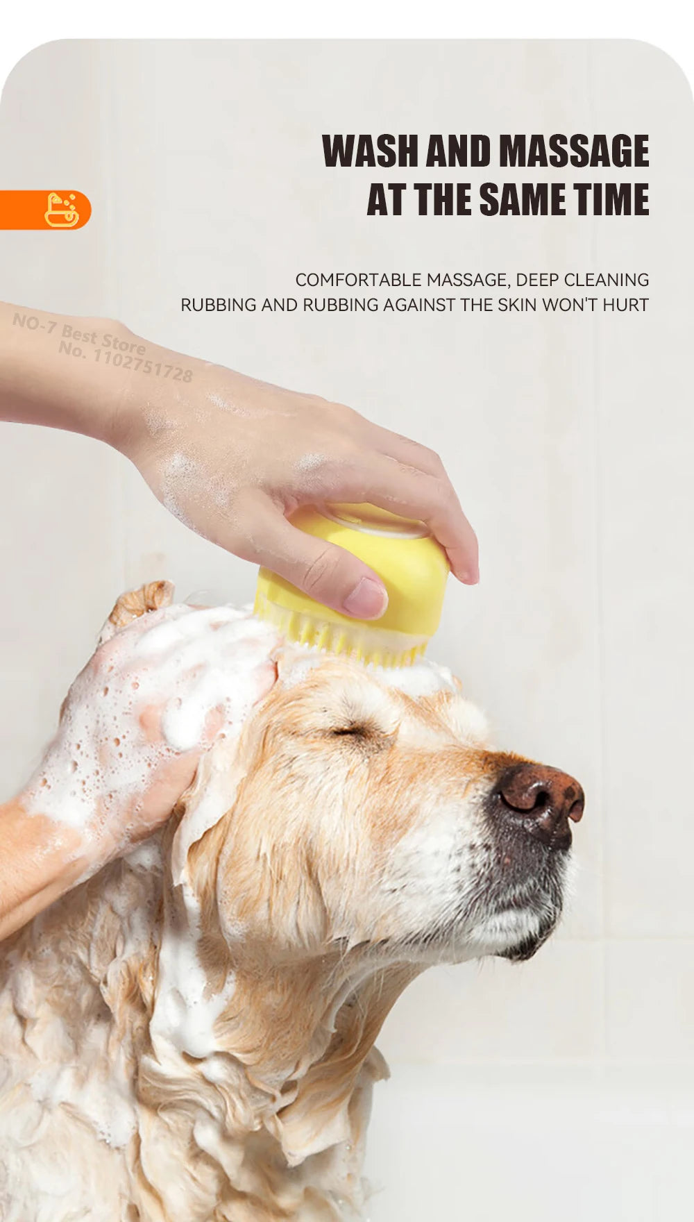 Dog Bathing Brush Pet Massage Brush Shampoo Dispenser Soft Silicone