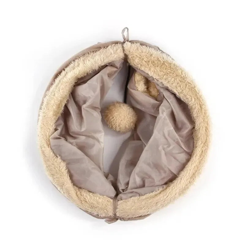 Pet Cat Tunnel Collapsible Plush Channel Foldable Suede Educational