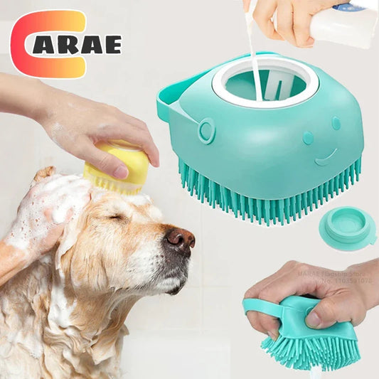 Dog Bathing Brush Pet Massage Brush Shampoo Dispenser Soft Silicone