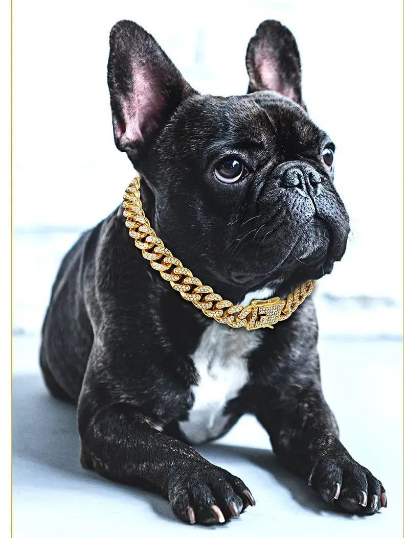 Dog Chain Diamond Cuban Collar Walking Metal Chain Collar